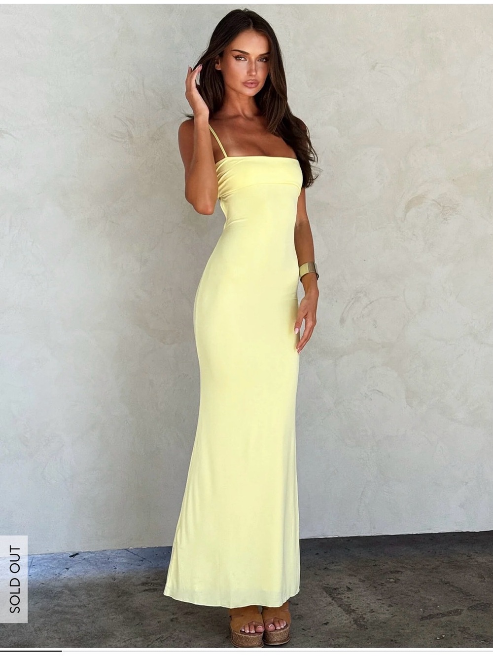 Tiger Mist Pale Yellow Spaghetti Strap Maxi Dress